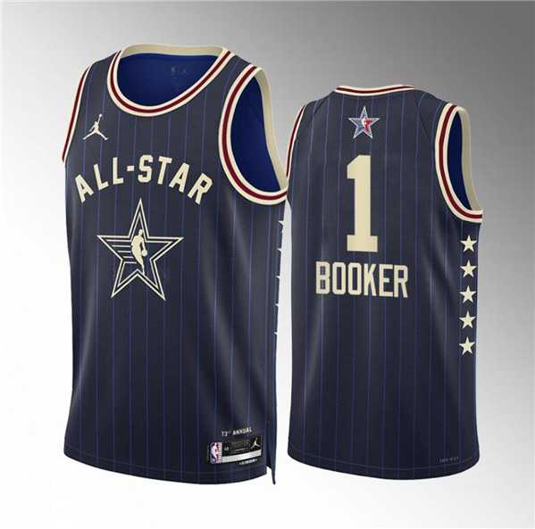 Mens 2024 All-Star #1 Devin Booker Navy Stitched Basketball Jersey->2024 all star->NBA Jersey